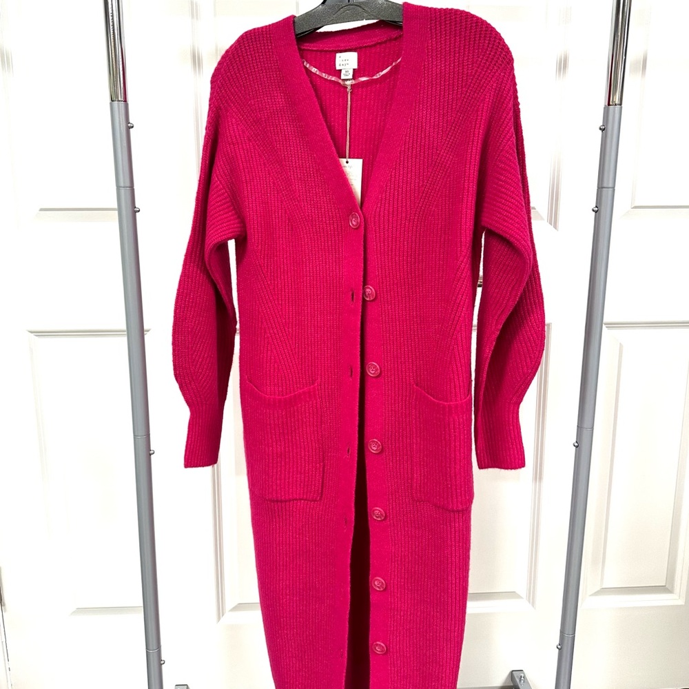 a new day Pink Cardigan Sweater with Long Sleeves and Relaxed Fit